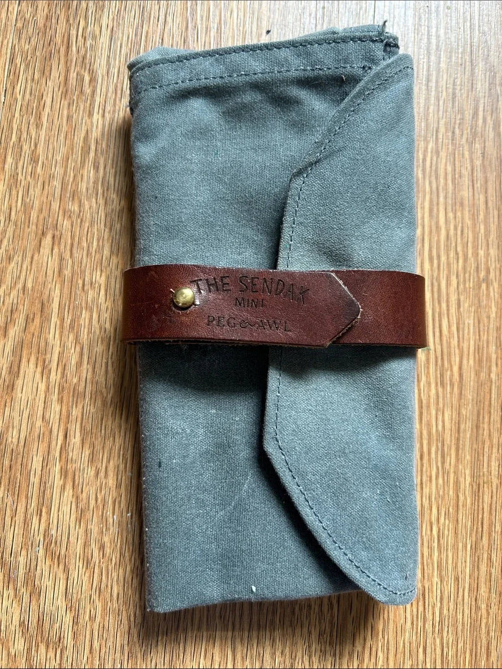 Canvas Tool Roll Organizer in Gray with Leather Strap